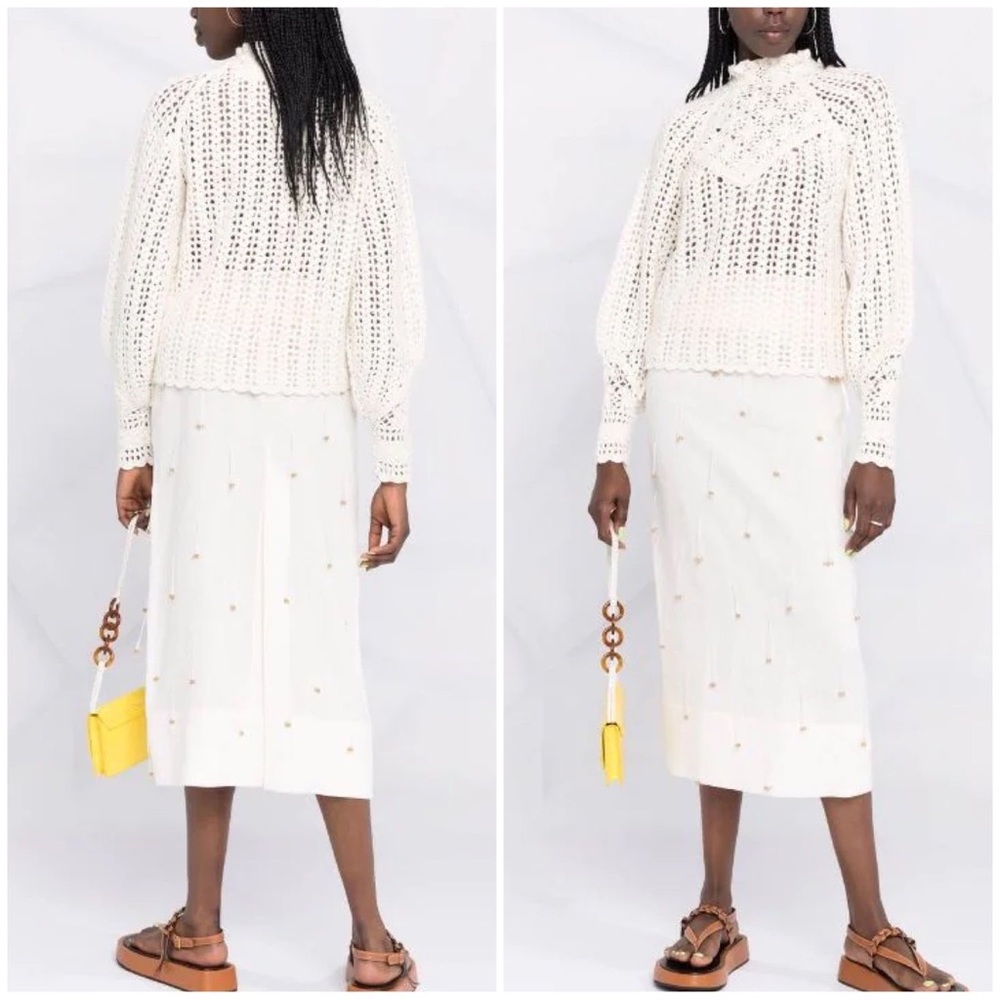 ba&sh Cream Crochet Open-Knit Long Sleeve Sweater - Picture 6 of 11